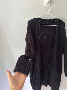 Open-Front Cable Knit Cardigan Sweater - Navy